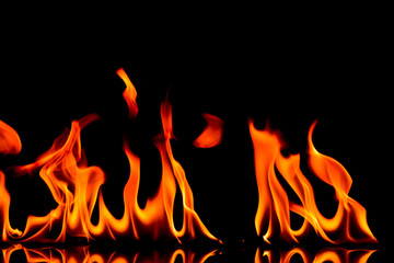 Fire flames on black background