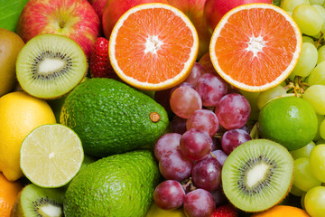 Obraz na płótnie Canvas Nutritious fresh fruits and vegetables background
