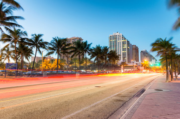 Fort Lauderdale Beach Boulevard at sunset, Florida - obrazy, fototapety, plakaty