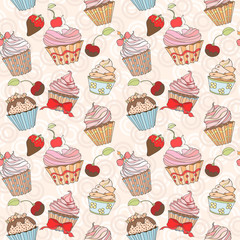 Cupcakes colorful seamless pattern