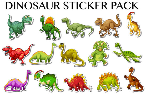 Different kinds of dinosaurs in sticker design