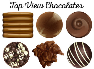 Top view chocolates in different shapes