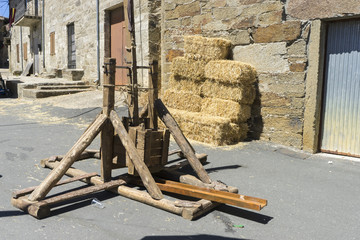 medieval siege weapons, festival with antique decor in a traditi