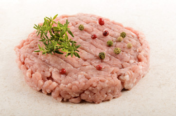 hungarian mangalica burger with red, green and white peppercorn