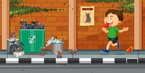 Boy throwing trash on the street