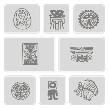 set of monochrome icons with Mexican relics dingbats characters for your design