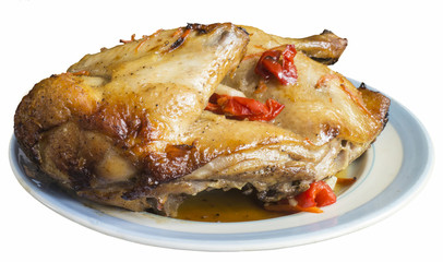 Roasted meat of the hen in plate on table