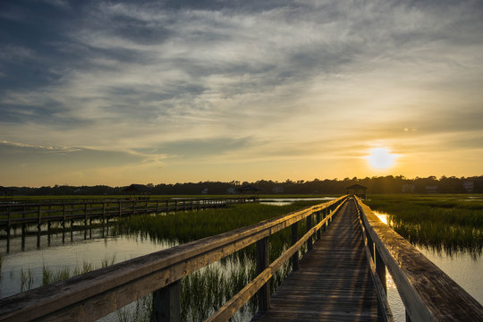 Boardwalk In The Marsh At Sunset, Pawleys Island, South Carolina