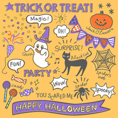 ハロウィン　手描き風　素材　セット