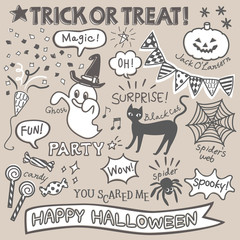 ハロウィン　手描き風　素材　セット