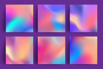 Naklejka premium Zestaw płynnych kolorów tła. Efekt holograficzny. Dotyczy karty podarunkowej, okładki, plakatu, broszury, czasopisma. Szablon wektor.