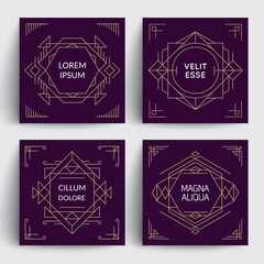 Geometric decor backgrounds set. Line art frames and borders. Eps10 vector illustration.