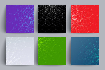 Scientific backgrounds set. Colorful polygons. Applicable for covers, placards, posters, flyers and banner designs.