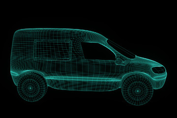 Transport Car in Hologram Wireframe Style. Nice 3D Rendering
