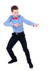 Referee suit and tie butterfly separates boxers. Isolated over white background. the referee cautions.
