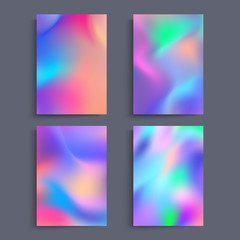 Fluid colors backgrounds set. Holographic effect. Applicable for gift card,cover,poster,brochure,magazine. Vector template.