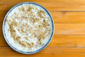 Speciality gullac Turkish dessert in round pan