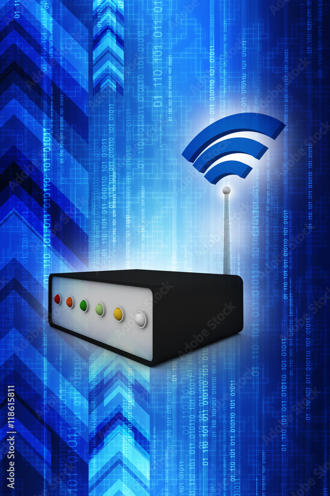 Poster 3d rendering transmitter wifi network