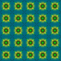 Yellow-green abstract flowers. Sunflowers in an azure background for the pattern.
