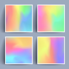 Obraz premium Fluid colors backgrounds set. Holographic effect. Applicable for gift card,cover,poster,brochure,magazine. Vector template.
