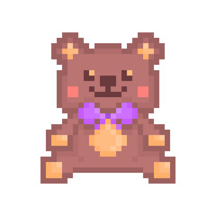 Fototapeta premium Pixel art sitting brown toy bear icon