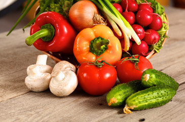 Fresh vegetables on a clean wooden table