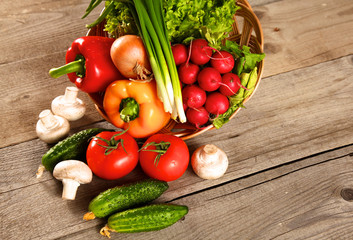 Fresh vegetables on a clean wooden table