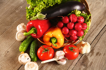 Fresh vegetables on a clean wooden table