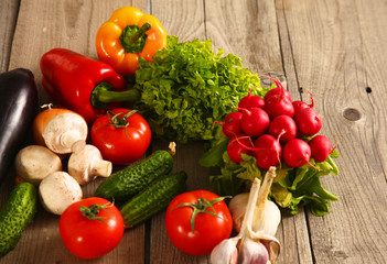 Fresh vegetables on a clean wooden table