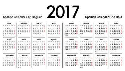 Spanish Calendar grid for 2017