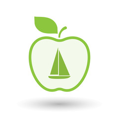 Isolated  line art apple icon with a ship
