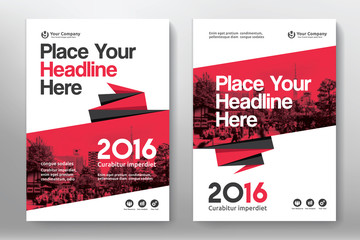 Red Color Scheme with City Background Business Book Cover Design Template in A4. Easy to adapt to Brochure, Annual Report, Magazine, Poster, Corporate Presentation, Portfolio, Flyer, Banner, Website