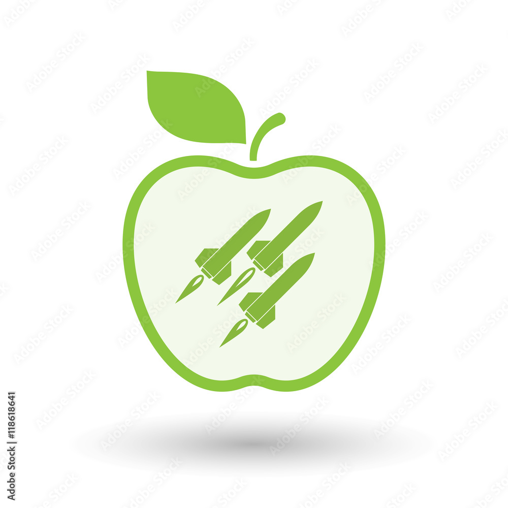 Wall mural isolated line art apple icon with missiles