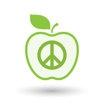 Isolated  line art apple icon with a peace sign