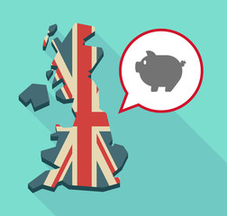 Long shadow United Kingdom map with a comic balloon and a pig