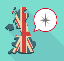 Long shadow United Kingdom map with a comic balloon and a sparkl