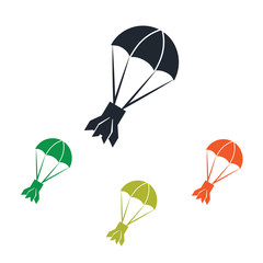 Rocket tail on parachute icon on the background