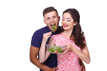 Healthy food concept. Cutting vegetables into a salad.