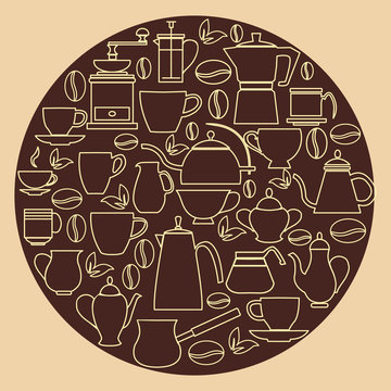 Linear flat design illustration of collection Coffee silhouette