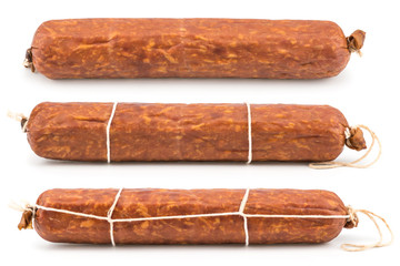salami sausages isolated on white background.