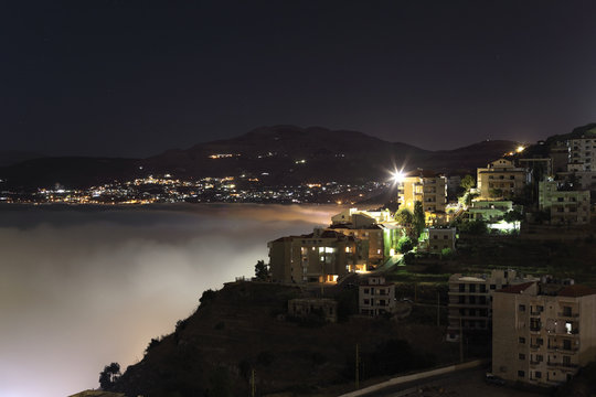 Mt Lebanon At Night With Fog