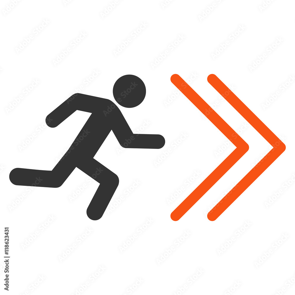 Poster exit direction icon. vector style is bicolor flat iconic symbol with rounded angles, orange and gray