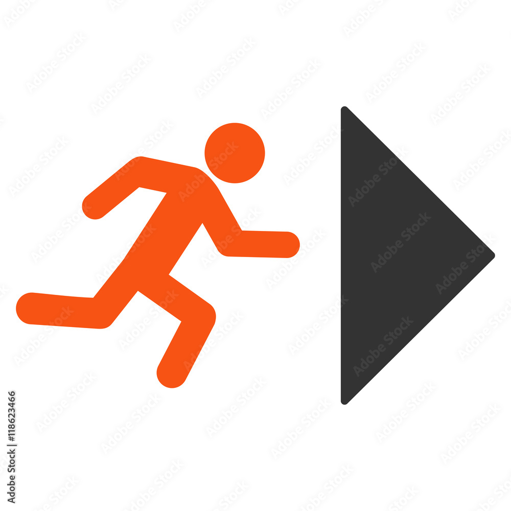 Poster exit direction icon. vector style is bicolor flat iconic symbol with rounded angles, orange and gray