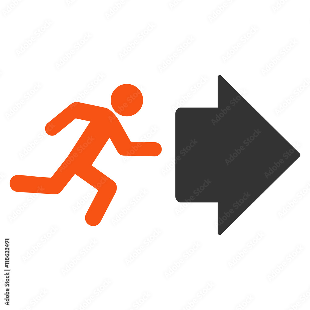 Aufkleber exit direction icon. vector style is bicolor flat iconic symbol with rounded angles, orange and gray
