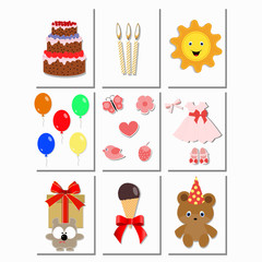 Baby cards with birthday elements for girls