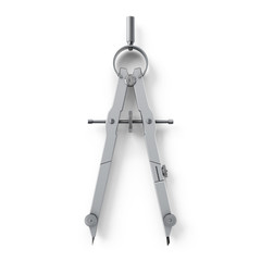 Drawing compass - opened.3D rendering.Isolated on white background.Top view.