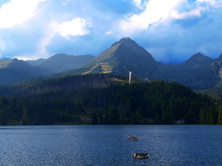Beautiful clear mountain lake or tarn in Slovakia in Vysoke Tatry - Strbske Pleso 