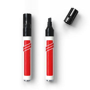 Permanent markers.3D rendering.Isolated on white background.Top view.