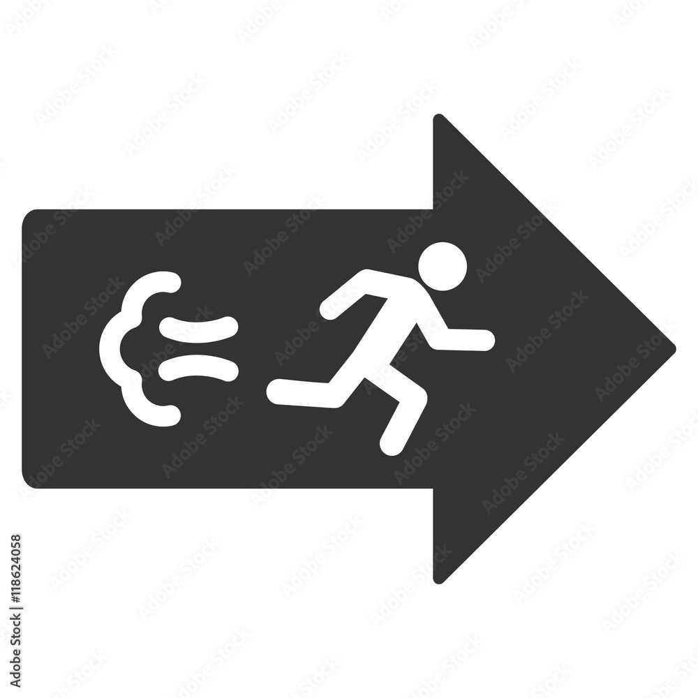 Poster exit direction icon. vector style is flat iconic symbol with rounded angles, gray color, white backg