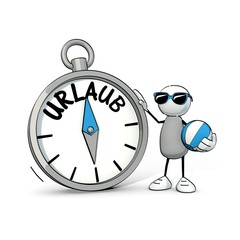 little sketchy man with sunglasses, beach ball and compass - vacation (german:Urlaub)